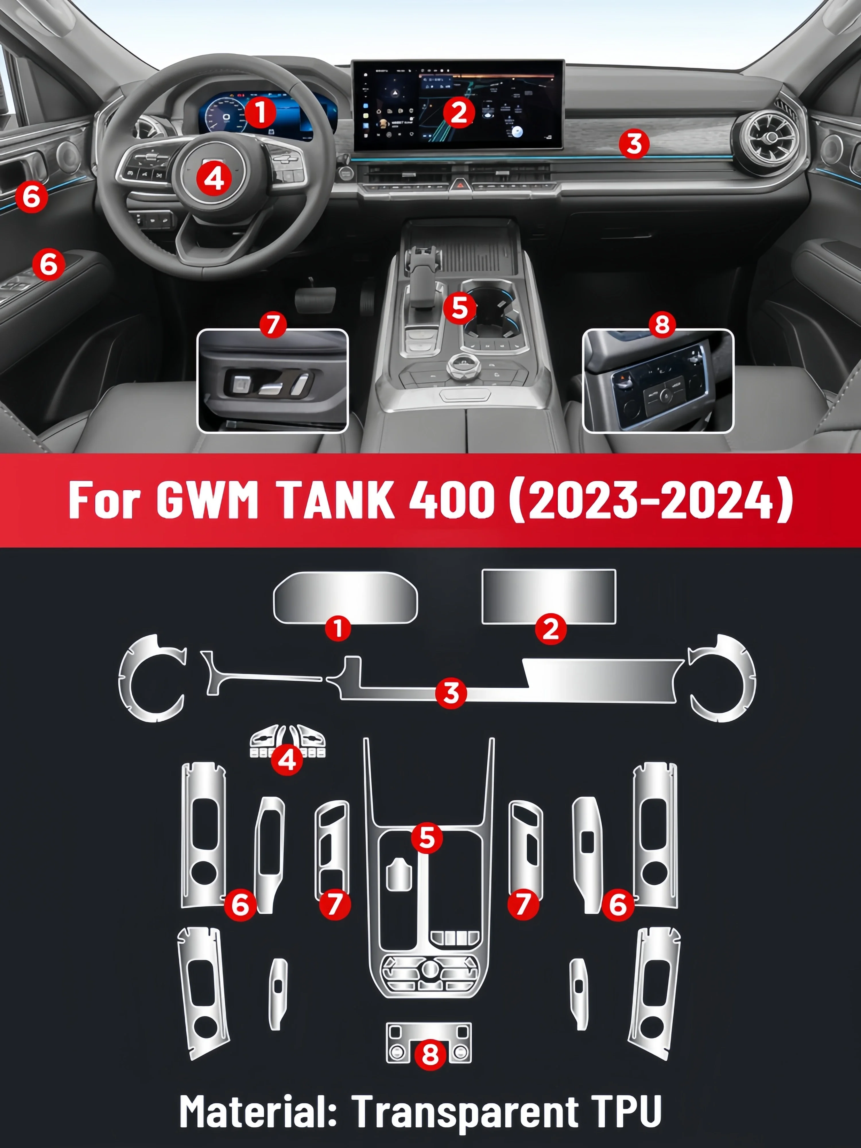 Auto Central Control Screen TPU Navigation Anti Scratch interior Protection Film GPS Navigation For GWM TANK 400 2023-2025