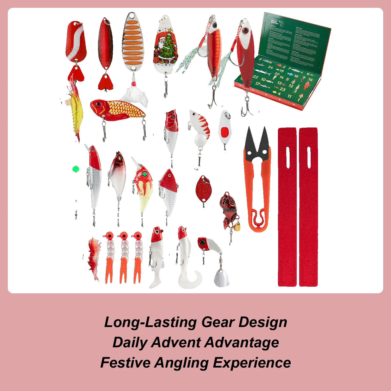 

Рыболовный календарь, Адвент, 24-дневный рождественский комплект приманок для рыбалки, календарь обратного отсчета, 2025 год, водонепроницаемое снаряжение для выживания для мужчин