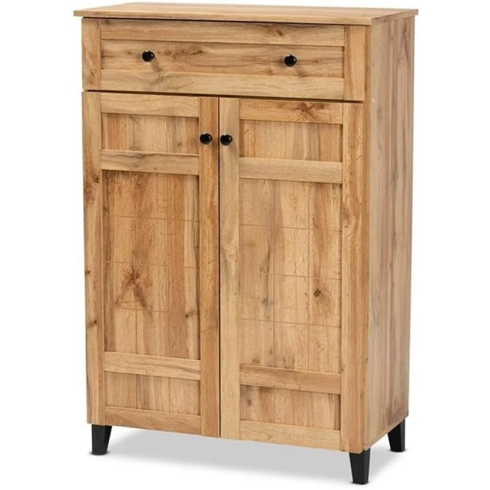 Contemporary Oak Brown Finished Wood 1-Drawer Shoe Storage Cabinet