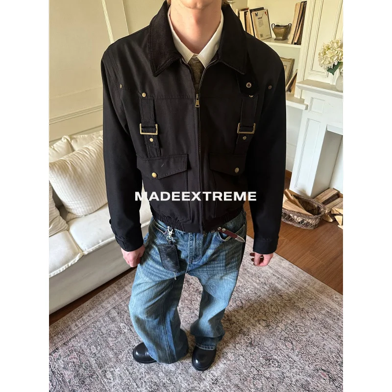 

EME Corduroy Lapel Jacket Retro Classic Niche High-End Short Wide Coat Top Unisex Vibe