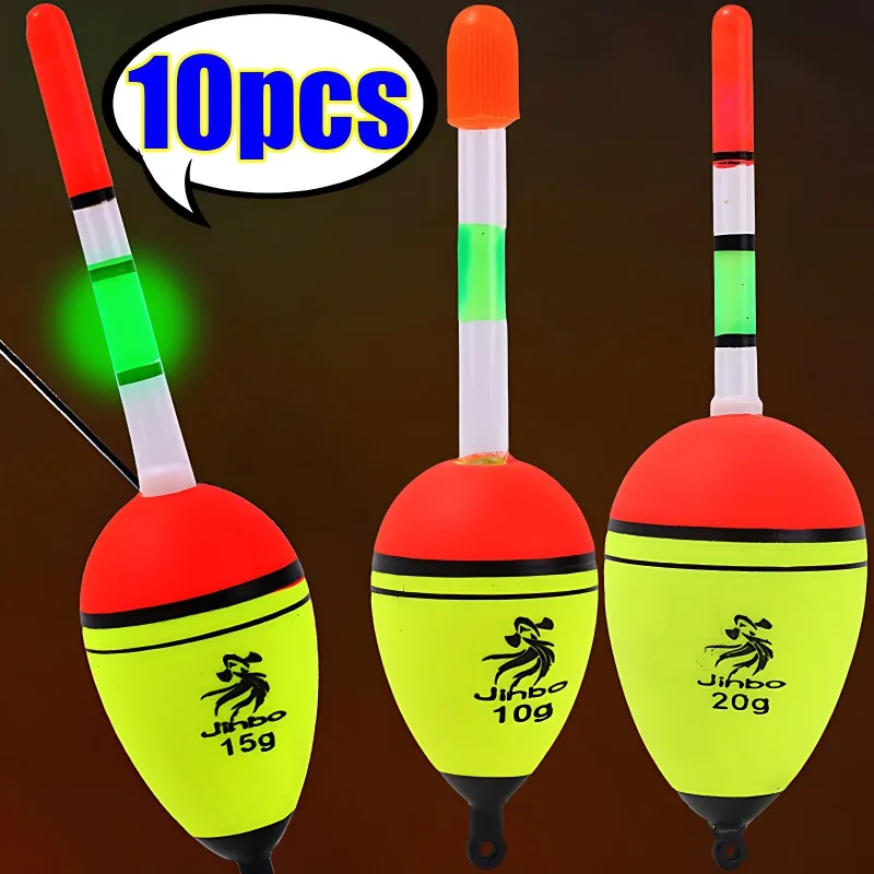 10/15/20g EVA Luminous Fishing Night Float Light Stick Foam Plastic Bobber Sea Rock Fishing Striking Floats Fishing Accessories