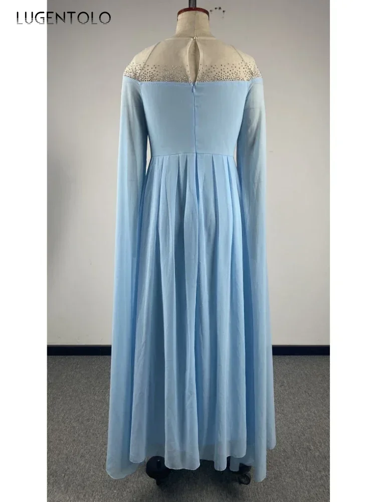 المرأة عالية الخصر فستان طويل الشيفون ، فساتين مأدبة سيدة ، الشرق الأوسط ، الصلبة ، سوينغ كبير ، مثير ، مزاجه ، الطرف ، الربيع ، الصيف