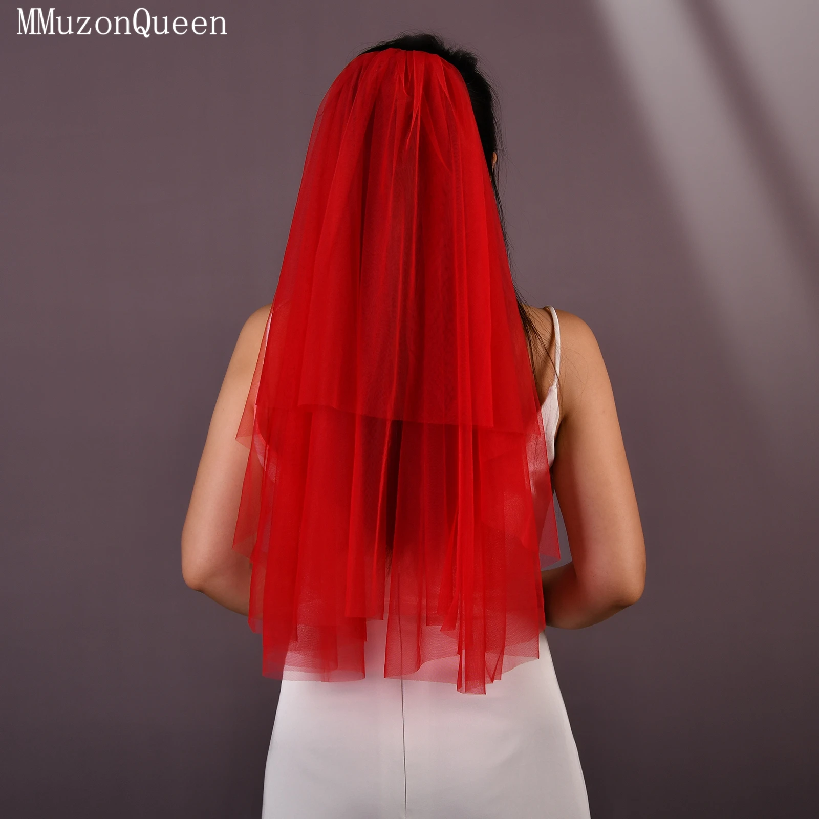 TOPQUEEN V28 Elegant Double Layer Bridal Veil 60cm Short Party Accessory With Metal Comb Simple Style for Special Occasions