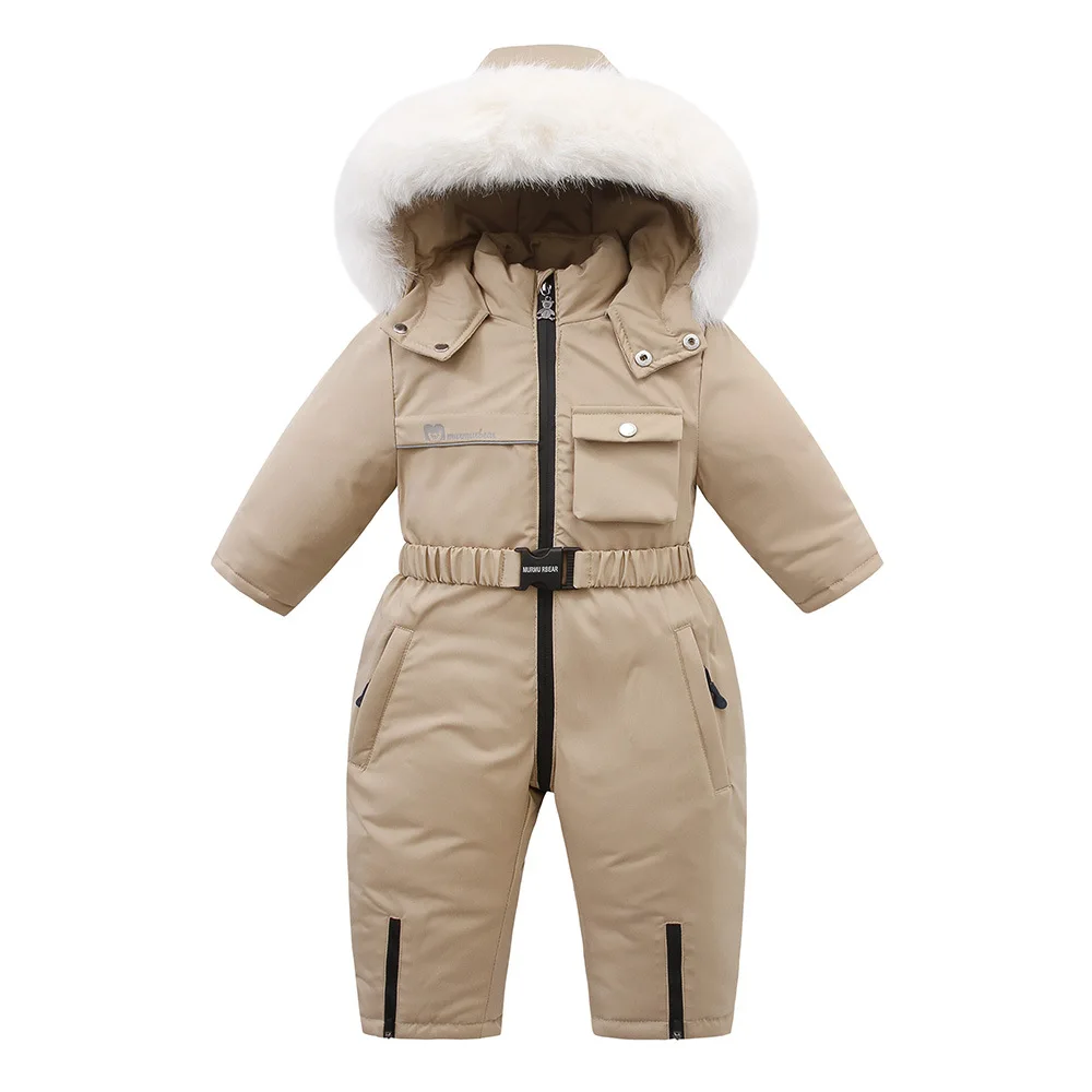 NEW Winter Kid's Ski Suit 2-5Y Fur Lining Boy Snow Suit Wear Girsl Warm Overalls Children's Thicken Snowsuit Jumpsuit