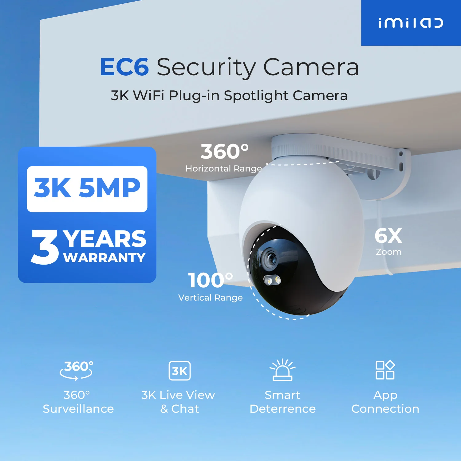 

IMILAB EC6 3K Outdoor Camera 360° View WiFi 6 Camera for Home Security 24/7 Recording Auto-Tracking AI Surveillance Cam MiHome