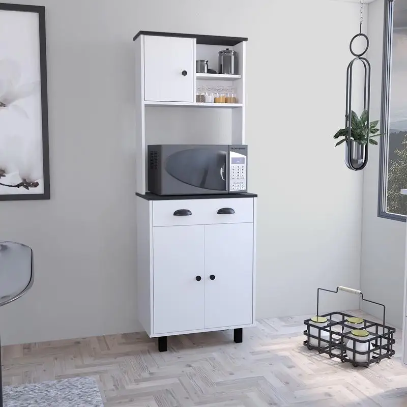 مخزن المطبخ مع خزائن ورفين مفتوحين ودرج للتخزين والتنظيم #1