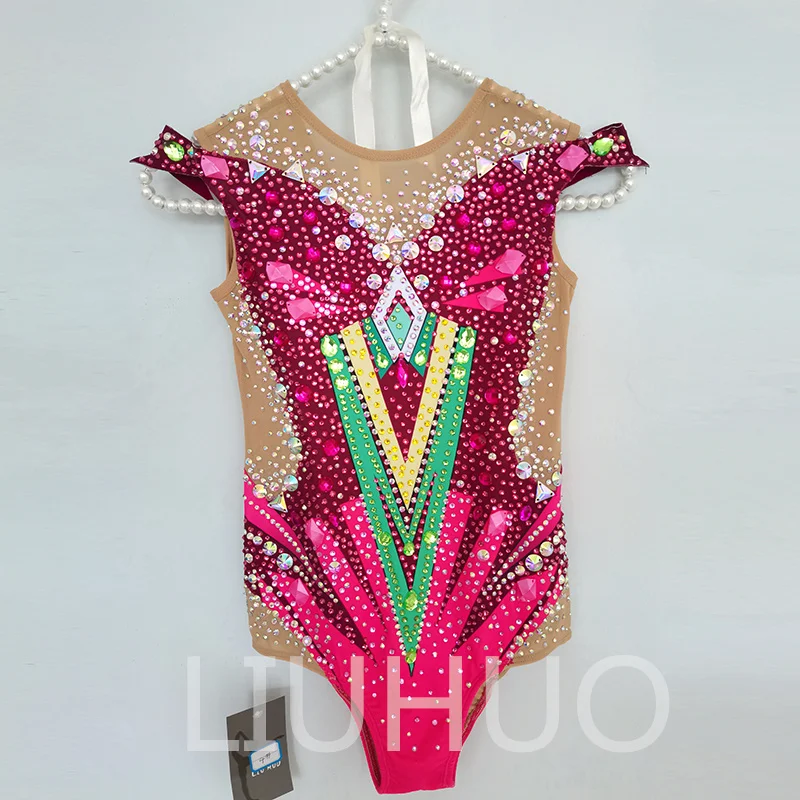 

LIUHUO Rhythmic Gymnastics Leotard Pink Competitive Gymnastics Performance Clothing