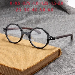 Retro Wood Grain Leg Polygon Optical Spectacles Blue Light Blocking Prescription Glasses For The Nearsighted 0 -0.5 -0.75 To -6