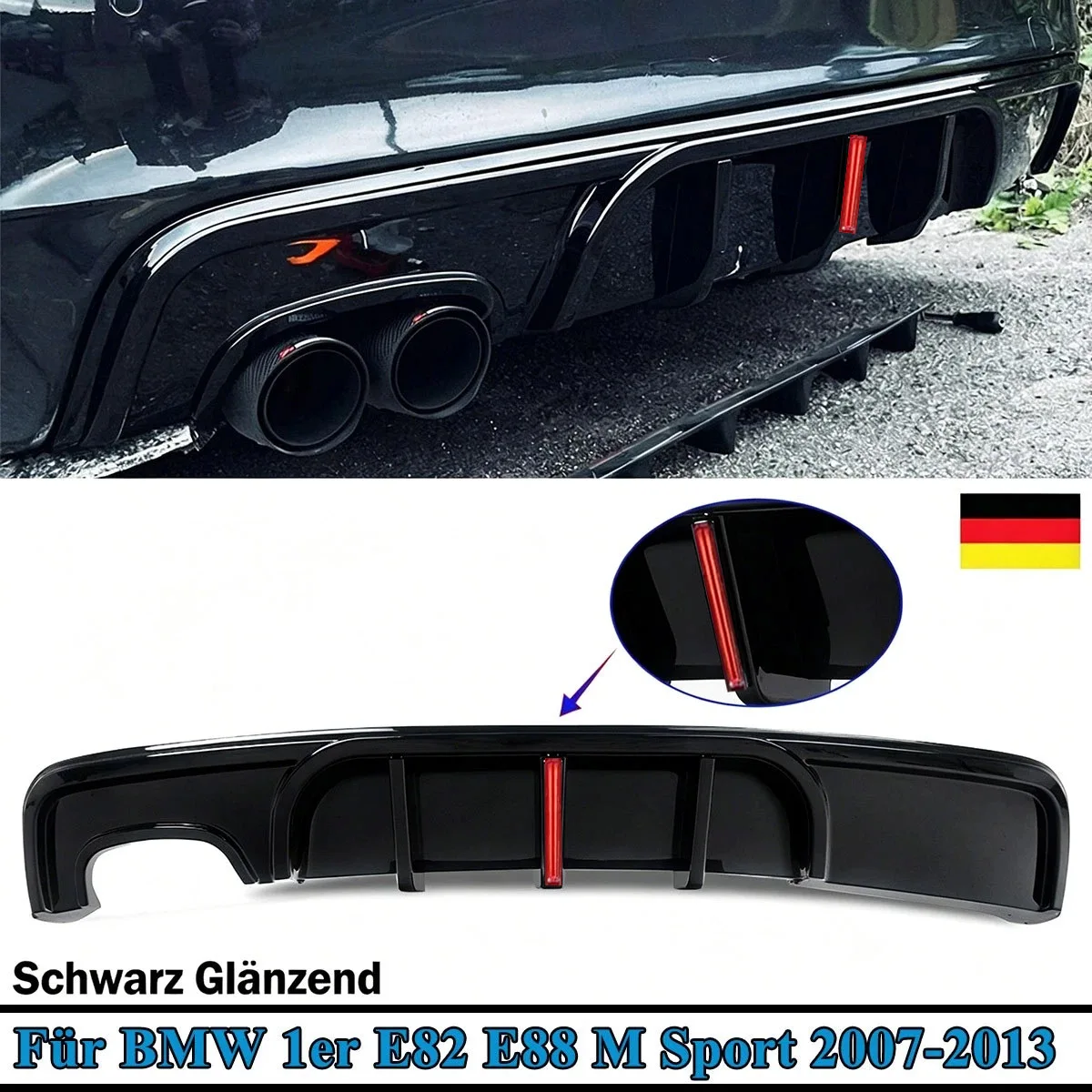Für BMW E82 E88 128i 135i M Sport 2007-2013 Heckdiffusor Spoilerlippe mit LED-Bremslicht Heckdiffusor Auto-Zubehör