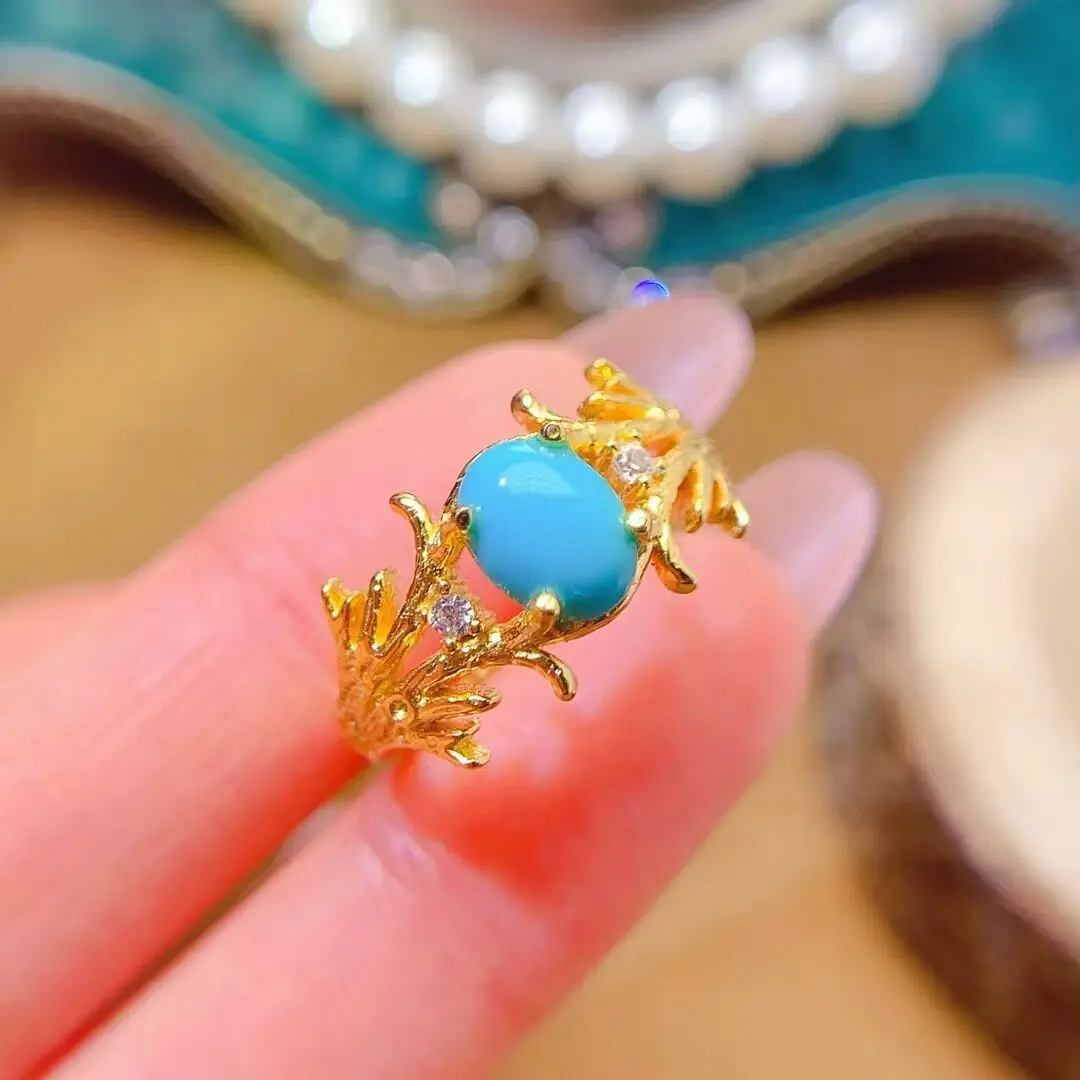 KJJEAXCMY Fine Jewelry Natural High quality Turquoise Women's Ring S925 Silver Electroplating Process Inlaid High Clarity Suppor