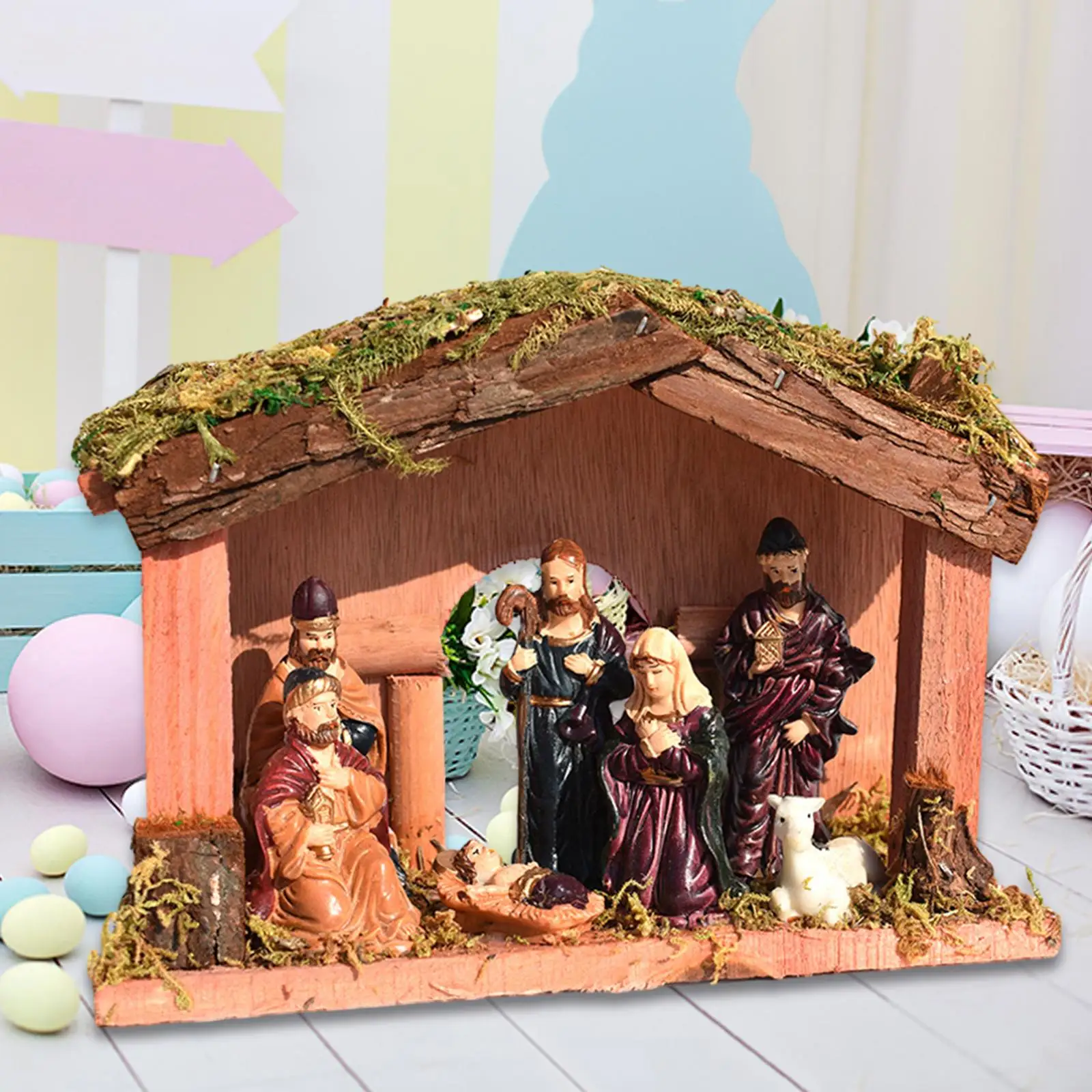 Christmas Nativity Jesus Manger Scene Family Statue Figurines Decorations Table Ornament for Tabletop Home Decor Collectible