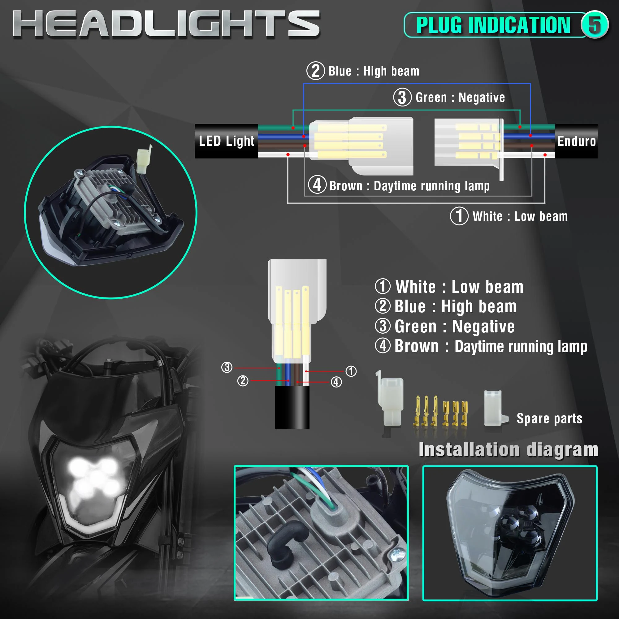 QUEEN X MOTOR Motorcycle LED Headlight Headlamp Head Light Supermoto Fairing For KTM EXC SXF MX Dirt Bike Enduro LED Headlight