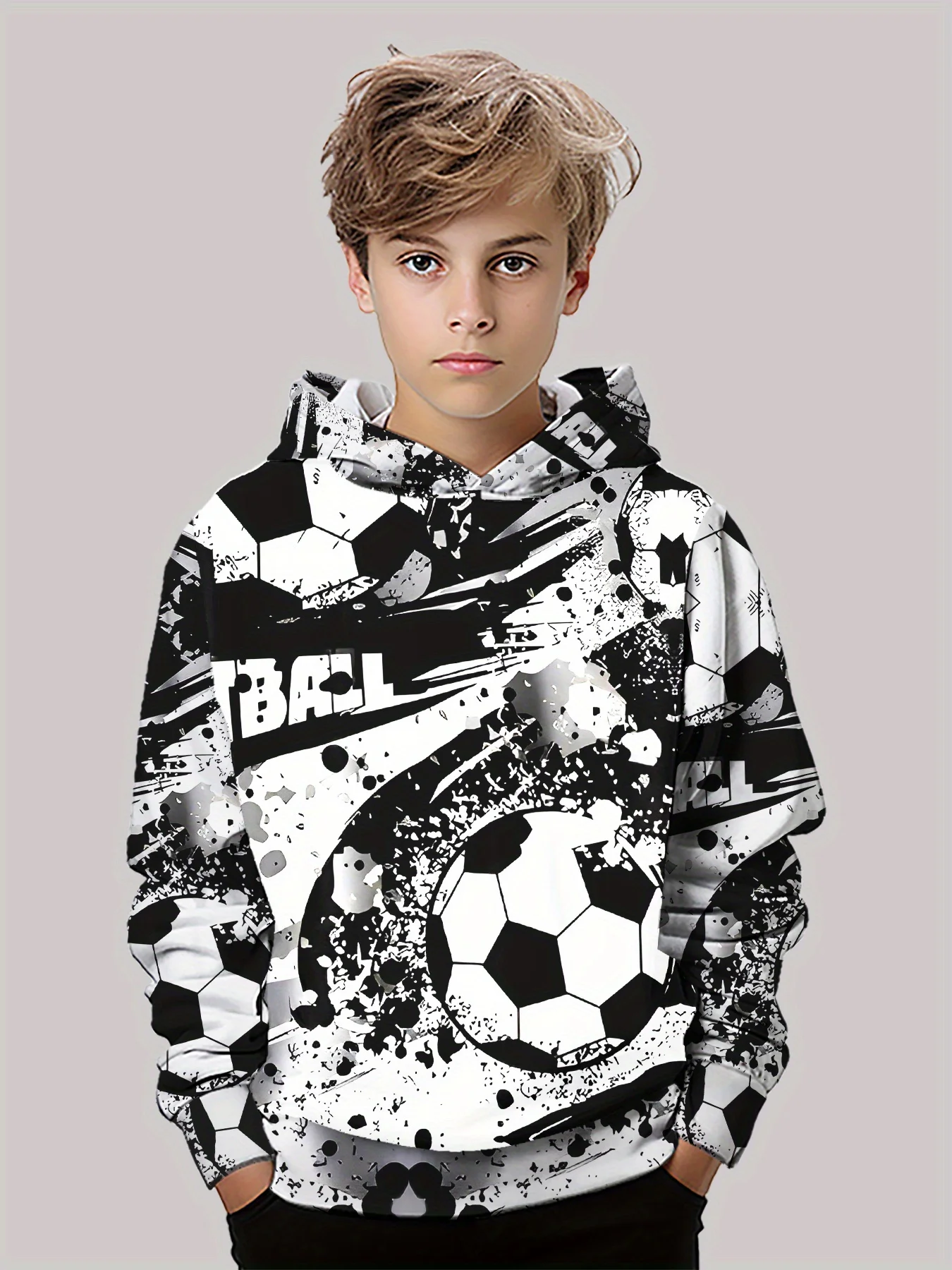 

Универсальная детская толстовка с длинными рукавами | Осенне-зимний уличный стиль, энергичный футбольный дизайн, подходит для различных случаев