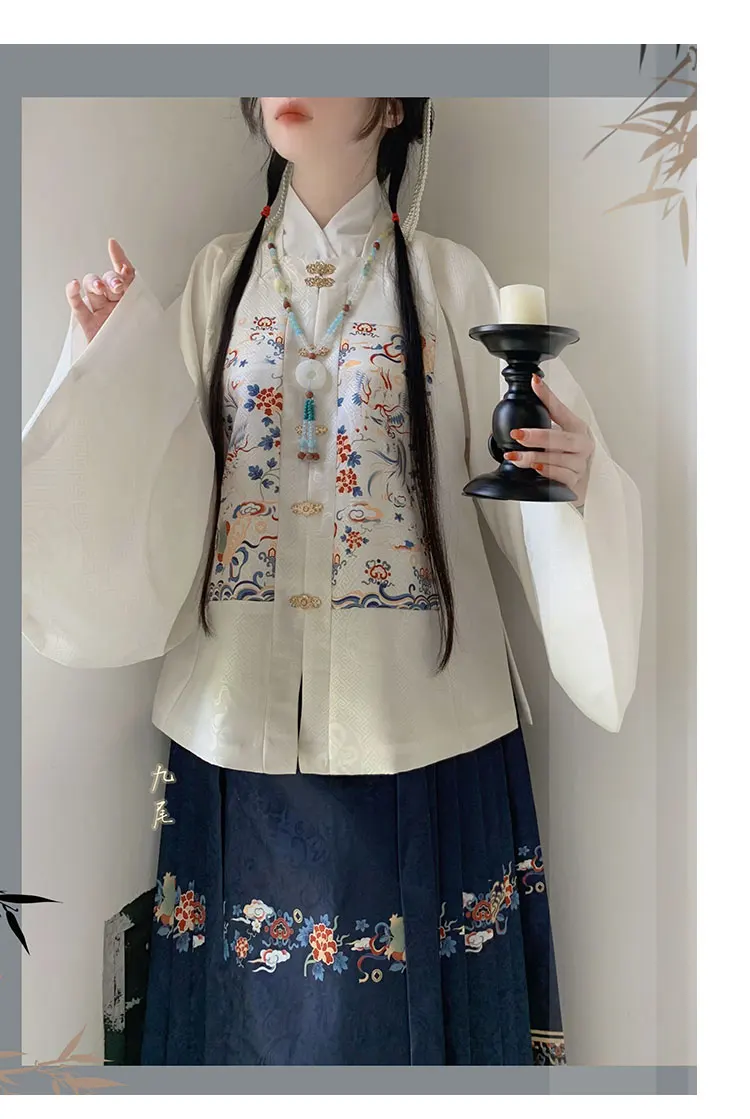 Pmwrun Ming Dynasty Hanfu women jacquard square collar dress short jacket pipa sleeve horse skirt Spring and Autumn Chinese gown