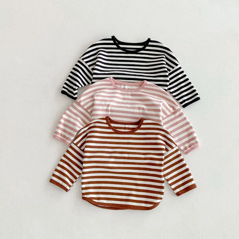 

Unisex Kids Striped Long Sleeve T-Shirt Cotton Toddler Casual Top for Boys Girls Spring Autumn Crew Neck Top