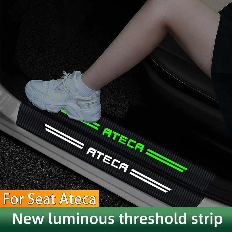 

Luminous Car Door Sill Stickers For Seat Ateca Abarth 695 Leather Car Threshold Protection Strip