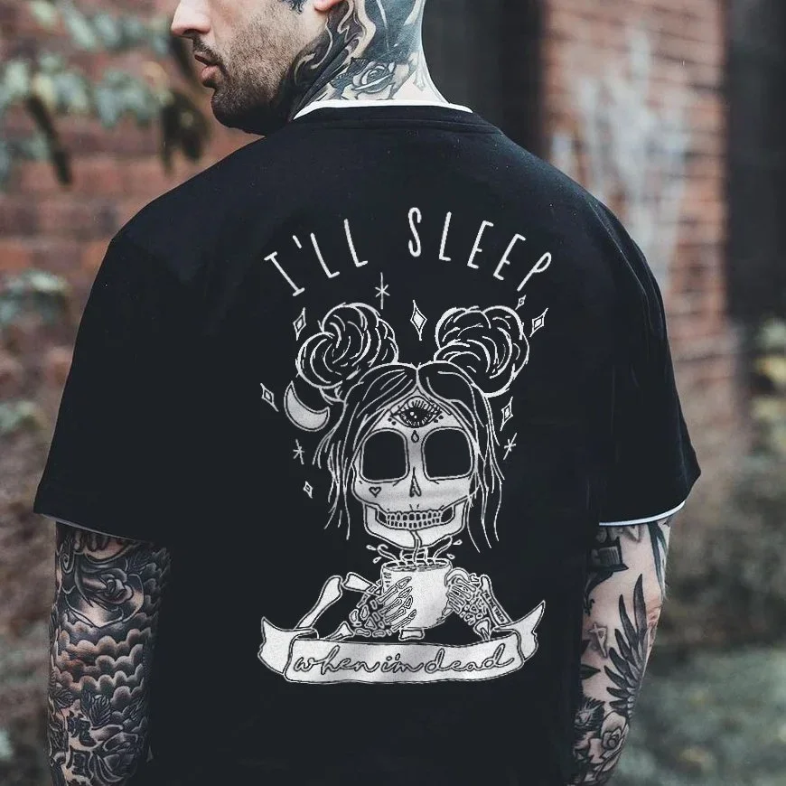 Gothic Harajuku Biker Skull Graphic Tshirts Men Fashion Trend Short Sleev Tops Dark Punk Skulls Retro T Shirt Oversized Tee