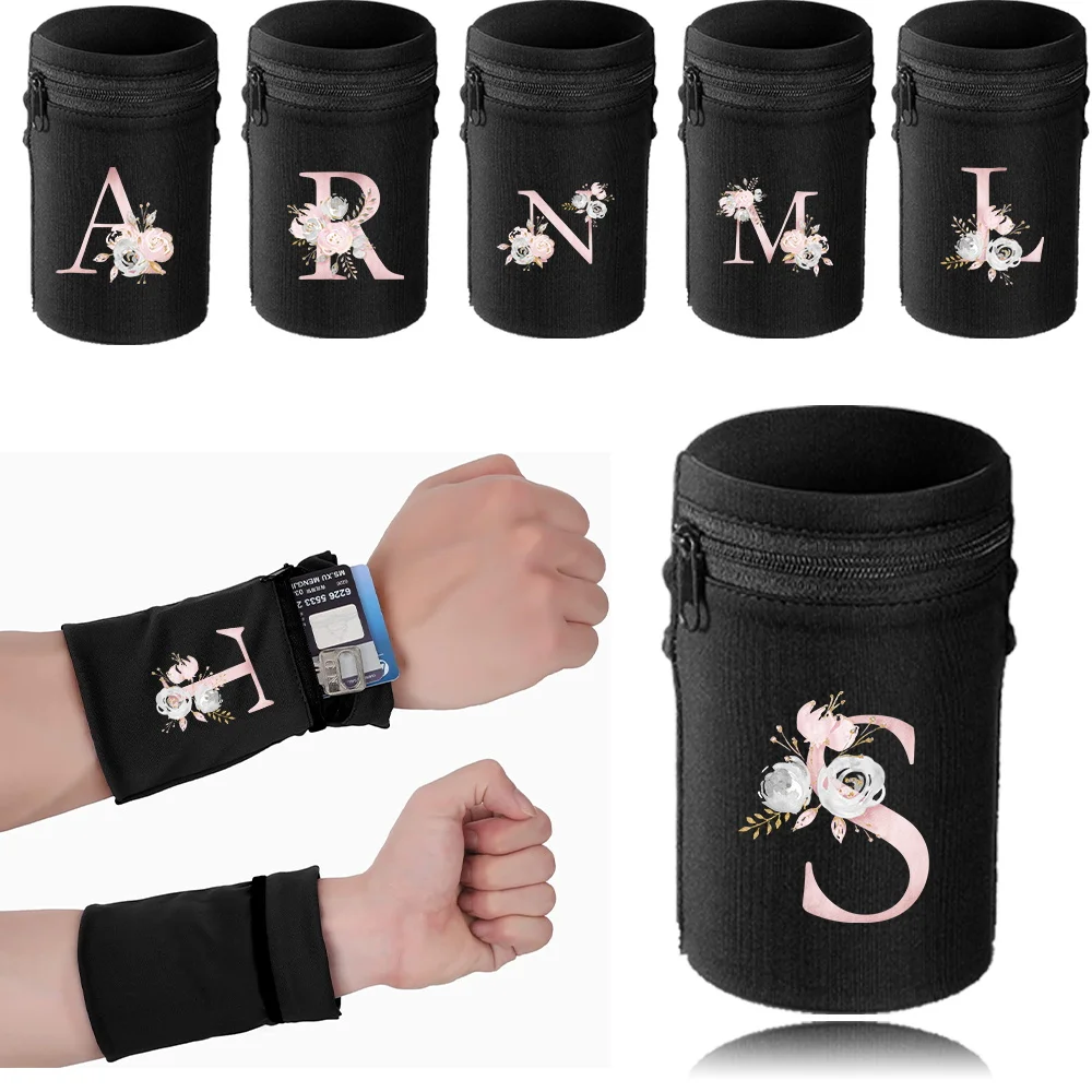 Sports Wristband Bags Wrist Bag Protector Running Sport Safety Black Series Support Brace Wrap Wristband Pink Flower Style