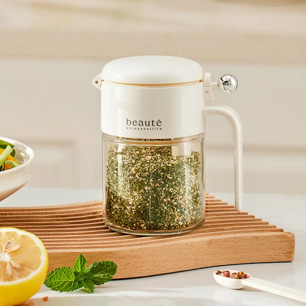 

Glass Sealed Seasoning Jar Push-type Leak-proof Condiment Storage Container with Spoon Lid Large Capacity Kitchen Salt Box