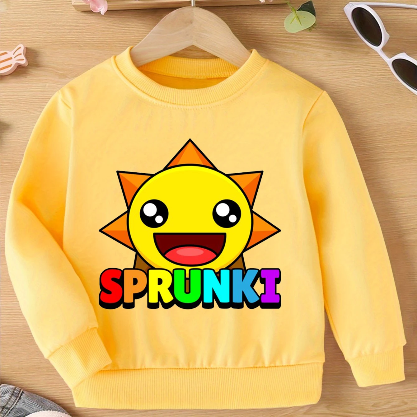 

Толстовка с героями мультфильмов Sprunki Sun, весенняя детская одежда, модный пуловер без капюшона с длинными рукавами для мальчиков и девочек, топы с героями мультфильмов Sprunki Game