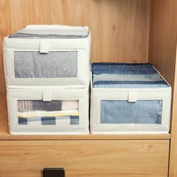 Cotton and Linen Visual Window Cotton Linen Storage Box Wardrobe Pants Clothing Storage Organization Box Foldable Storage Box