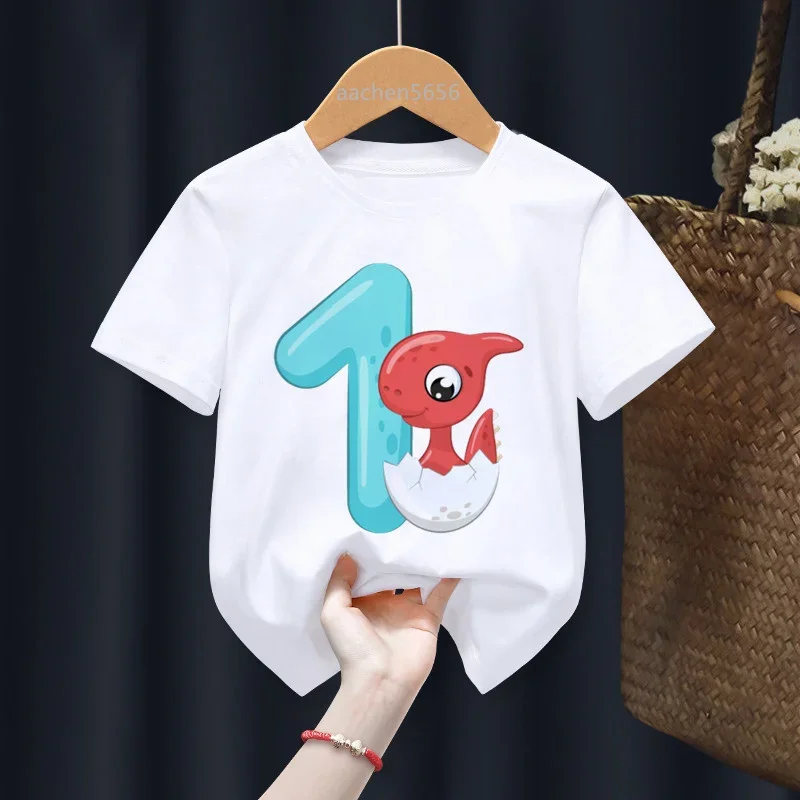 Dinosaur Birthday Number 1-9 Print Baby Kid T-shirts Children Birthday Girl Present Clothes