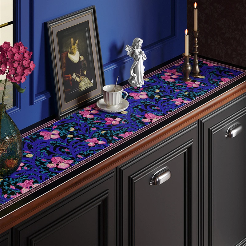 Sideboard Cabinet Table Mat Leather Tablecloth Waterproof Oil-proof Table Protective Pad Elegant Purple Pastoral Tablecloth