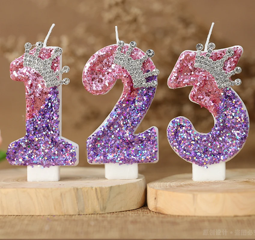 Paraffin Cake Topper Multi-Colored Large 7.5*4cm Number Candle Long-Lasting Princess Crown Candle Cake Decoration New Christmas