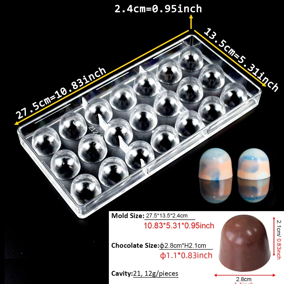 1Pcs Chocolate Mold Polycarbonate Heart Sphere Shape Candy Bar for Confectionery Baker Pans Tray Baking Pastry Tools