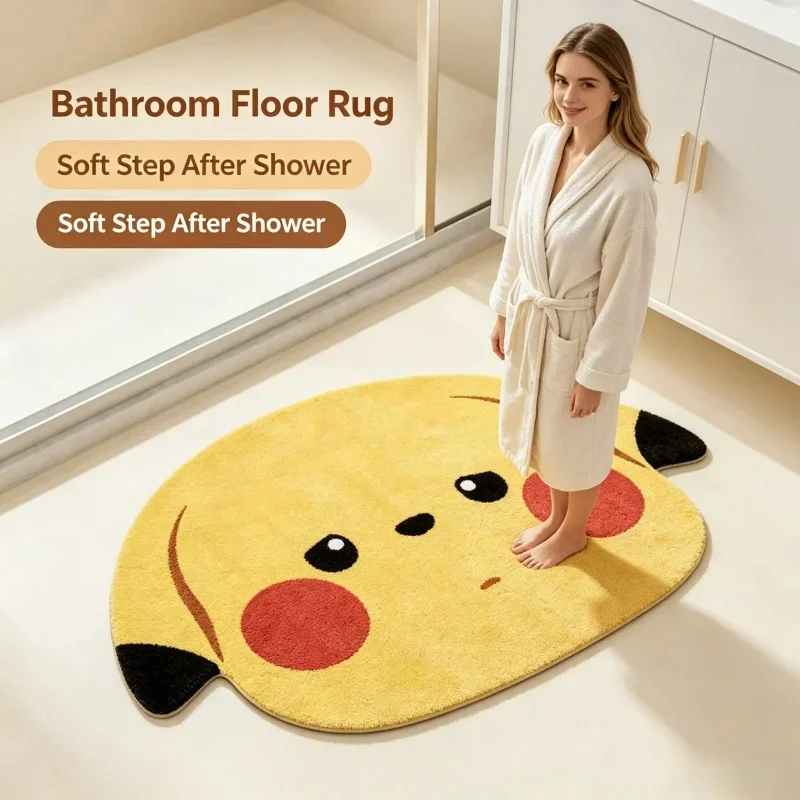 Pikachu Irregular Head Shape Bath Mat, Diatomaceous Earth Floor Rug, Quick Dry Non Slip Water Absorbent Bathroom Door Mat