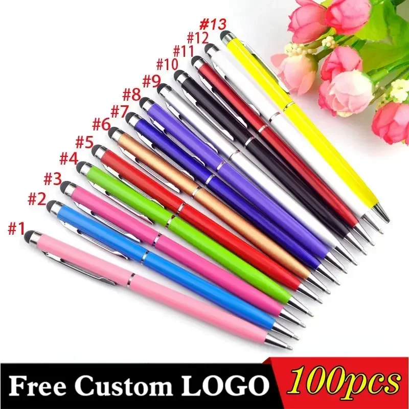 100pcs Mini Metal Universal Touch Screen Stylus Roller Ballpoint Pen 2 In 1 For iPhone iPad Samsung Smartphones Free Custom Logo