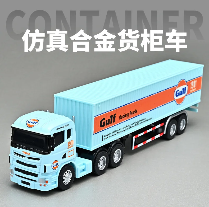 1:64 Kleiner Container-LKW mit Anhänger, Gulf-Version, Simulationsmodell aus Metall, Dekoartikel, Spielzeug, Sammlerstück, Geschenk für Jungen – Detail 1
