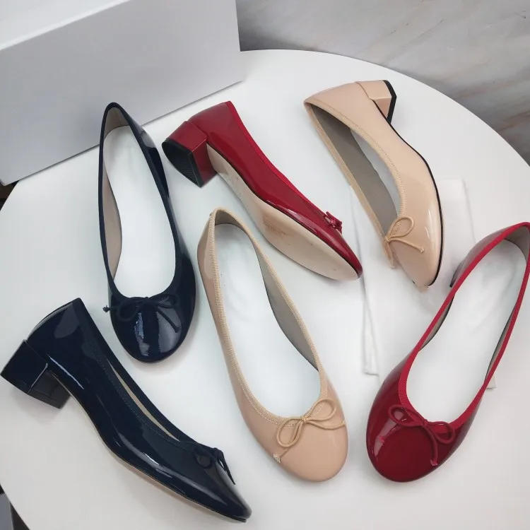 Zapatos Planos de Ballet Clásicos con Punta Redonda, Cómodos, de Cuero, con Nudo, Tacón Medio ueso, Sin Cordones, Zapatos d...