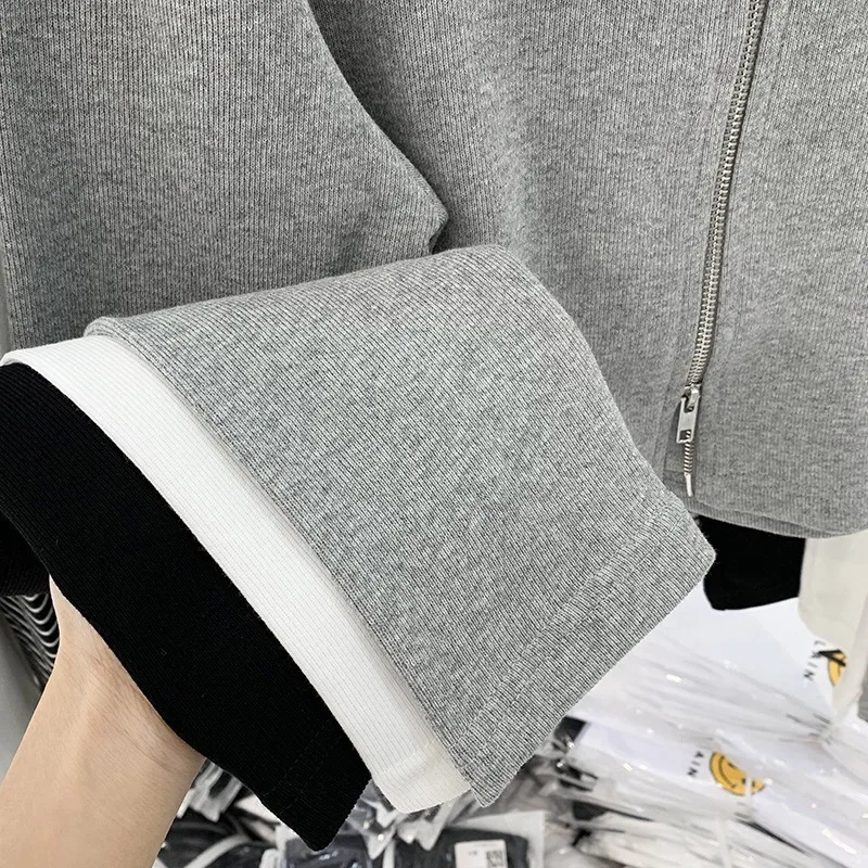 Hoodies Women Solid Double-ended Zipper Design Chic Long Sleeve Spring Cropped Casual Ins Students Daily Simple Classic Popular