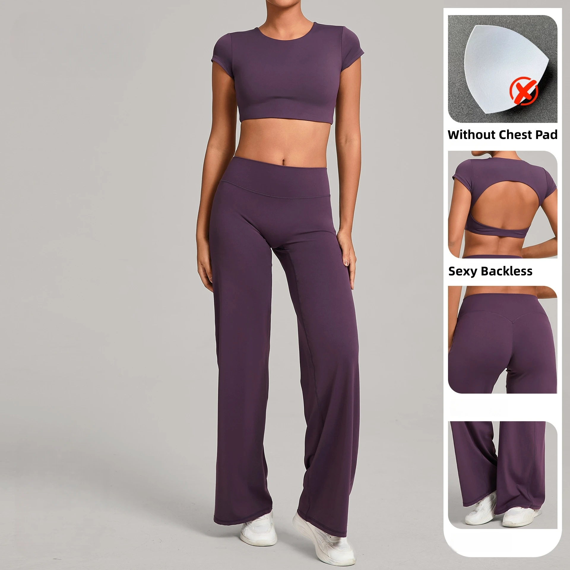 2 قطعة مجموعة اليوغا الرياضية للنساء عارية الذراعين رياضة أعلى التجفيف السريع مستقيم الساق اليوغا السراويل رياضة الجري اللياقة البدنية الزي تجريب الملابس #4