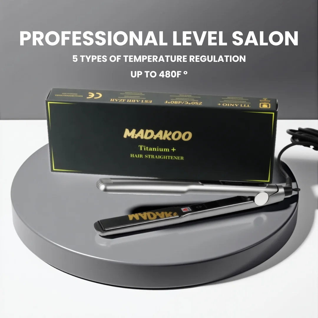 Madakoo Titanium Flat Iron Hair Straightener - 5 Temp Settings up to 480°F for Professional Salon-Quality Straightening