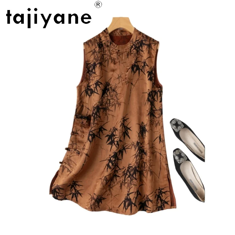 

TAJIYANE 100% Natural Mulberry Silk Tank Tops Woman Sleeveless Summer Top Mid Length Jacquard Vest 2025 Ladies Clothes одежда