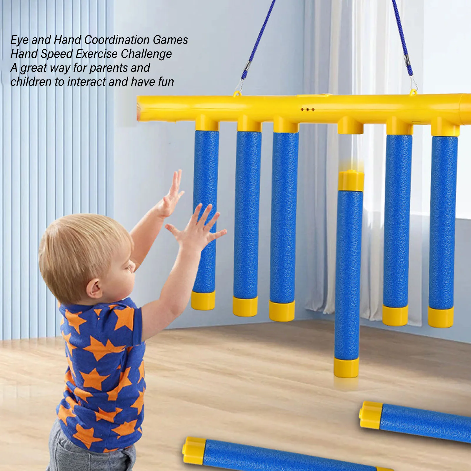 ZK40 Falling Sticks Catching Game Toy Hand Eye Coordination Reactivity Training Toy for Kids Yellow and Blue