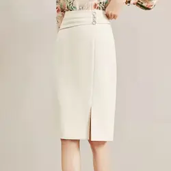 New Office Lady 2024 Spring Autumn Temperament Elegant Solid Color Fashion Ladies Midi Dress Casual High Waist Women's Clothing