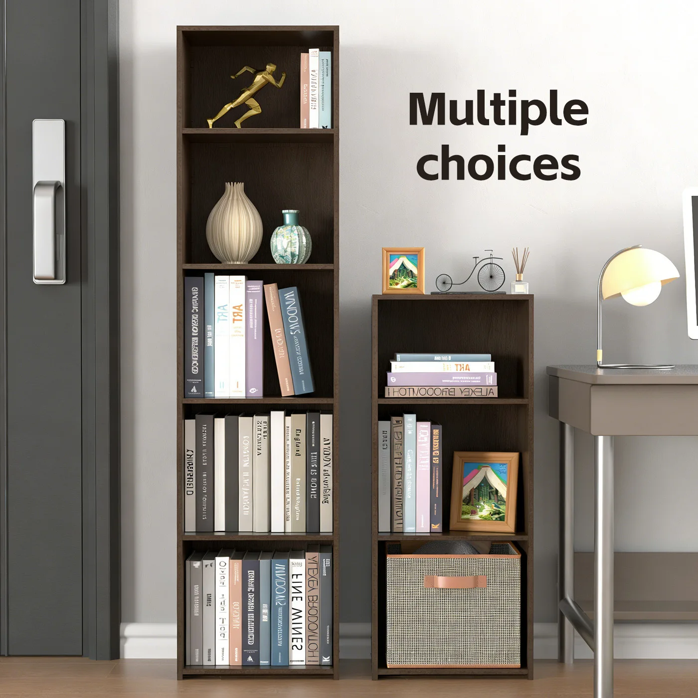 Extra Tall Spacing Bookcase Moisture-Proof PVC Laminate Shelf Structural Reinforced Back Panel Bedroom Living Room Display Stand