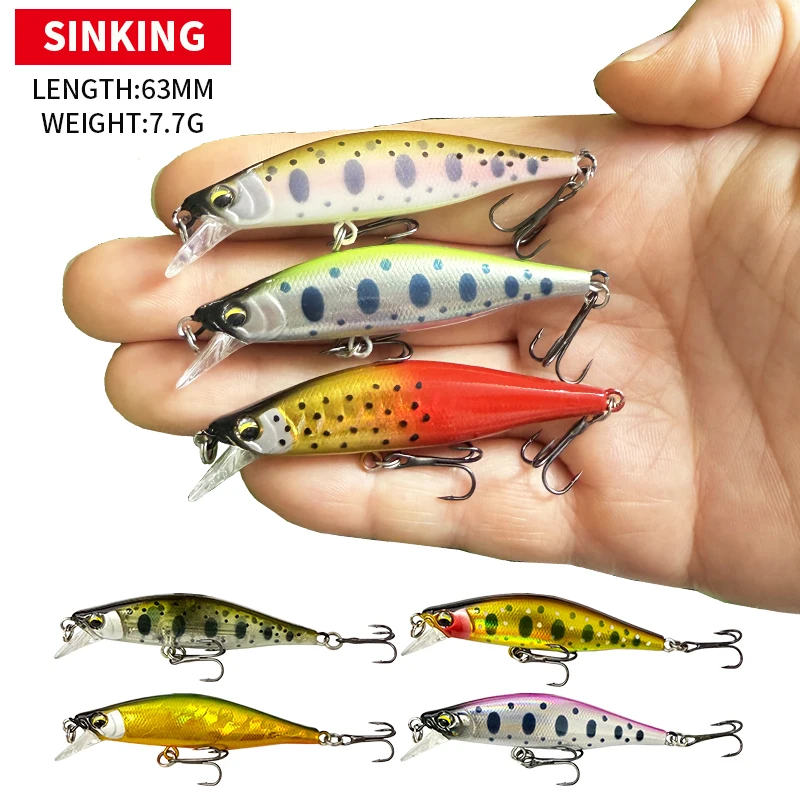 

Sinking Minnow for Fishing 63MM 7.7G Hard Bait Seabass Trout Isca Pesca Artificial Bait Wobbler Minnow Fishing Tackle 9136