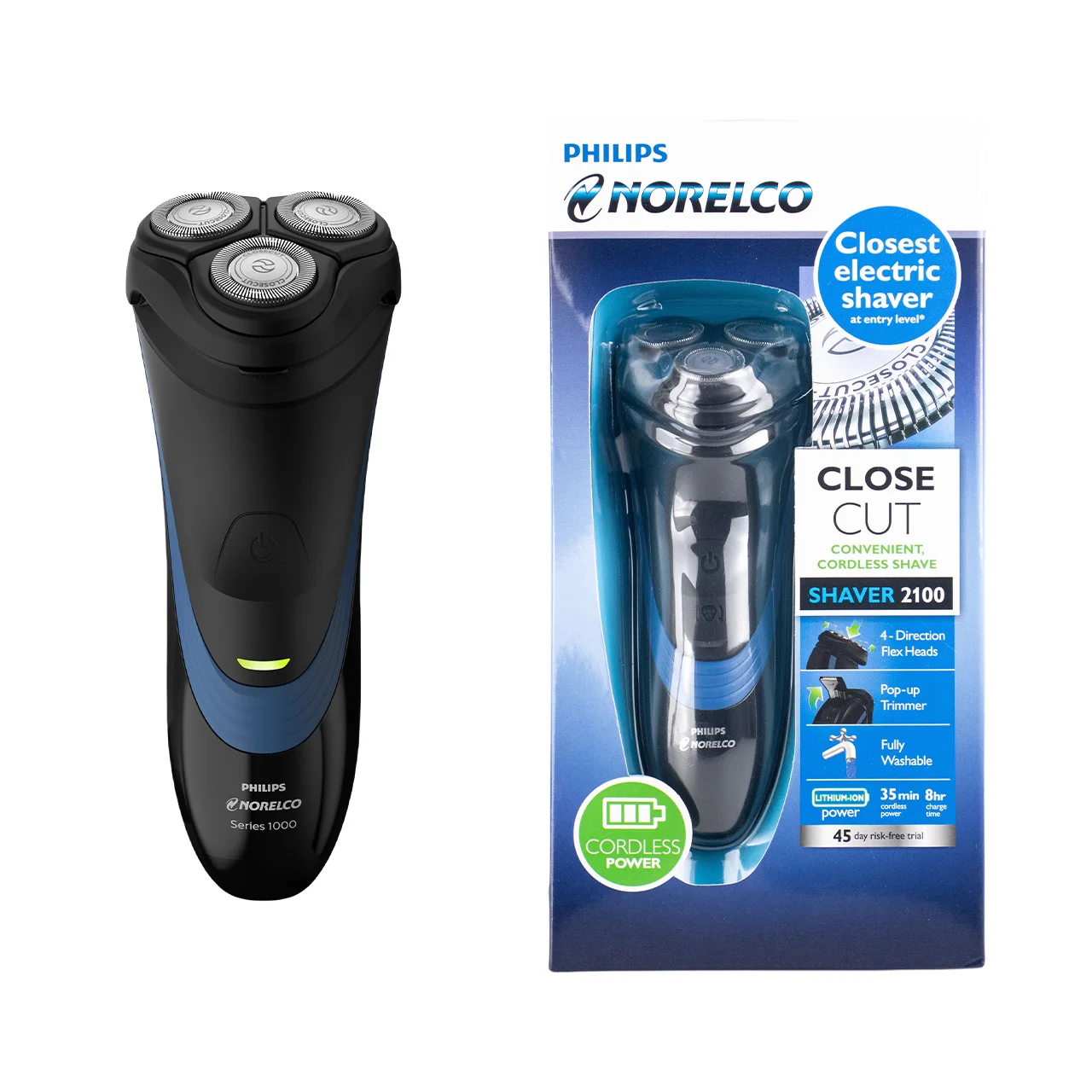 Philips Norelco Shaver 2100  S1560, Wet/Dry, CloseCut Blade System,4-direction Flex Heads,Pop-up trimmer