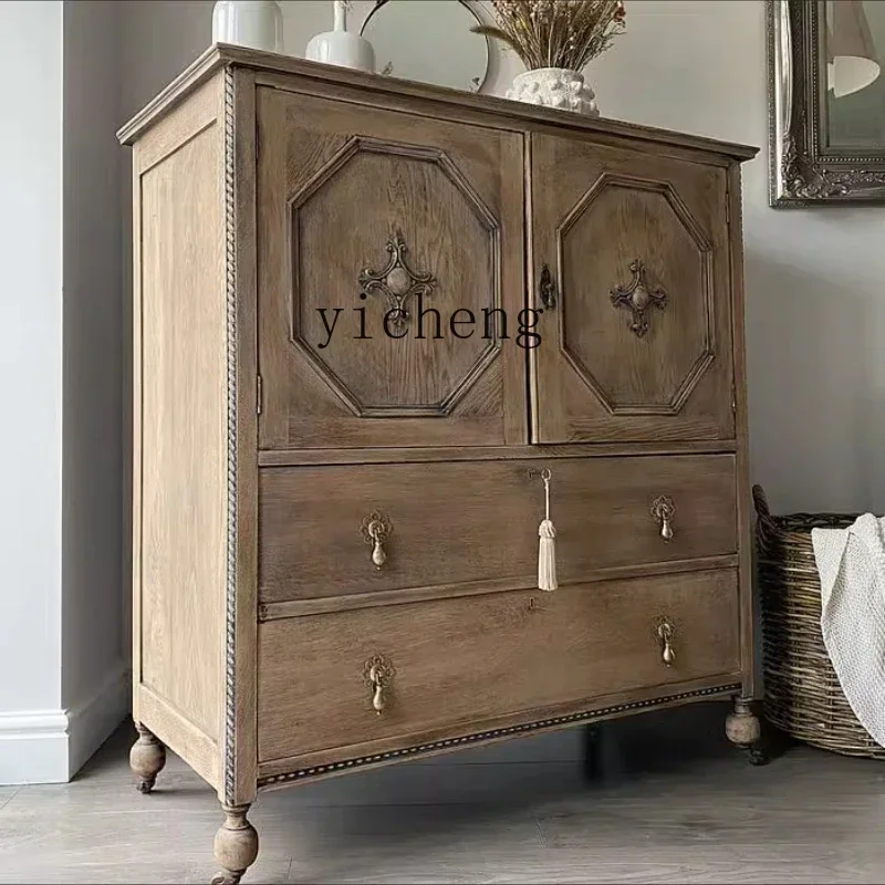 ZC French solid wood retro old bucket cabinet, entrance cabinet, American entrance foyer storage shoe cabinet