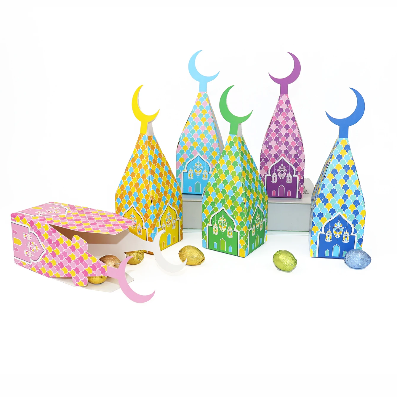 6/12pcs Ramadan Mubarak Gift Box Moon Lantern Eid Mubarak Candy Boxes Ramadan Decoratie 2025 Muslim Eid Al Adha Party Supplies