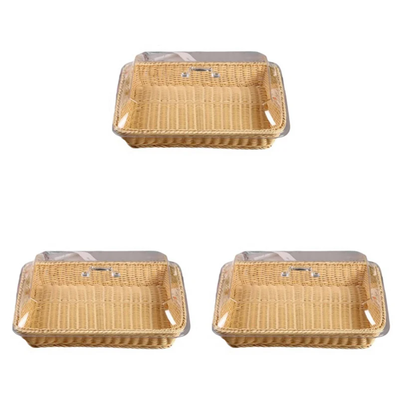 

【Berserkk】3X Basket With Lid,Basket With Lid For Food,Tabletop Food Serving Basket,Woven Picnic Basket,Bread Basket