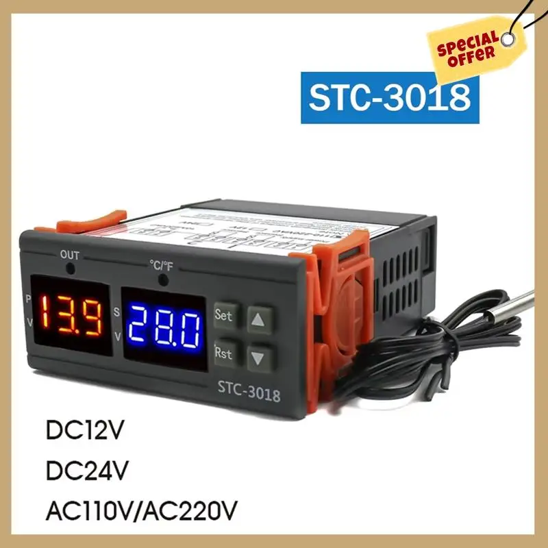 STC-3018 двойной цифровой регулятор температуры, два релейных выхода, терморегулятор, термостат с нагревателем, охладитель 24 В