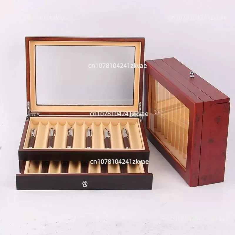 Black/ Burgundy Wooden Pen Display Storage Case, 78 Pens Capacity, Fountain Pen Collector Organizer Box With Transparent Window