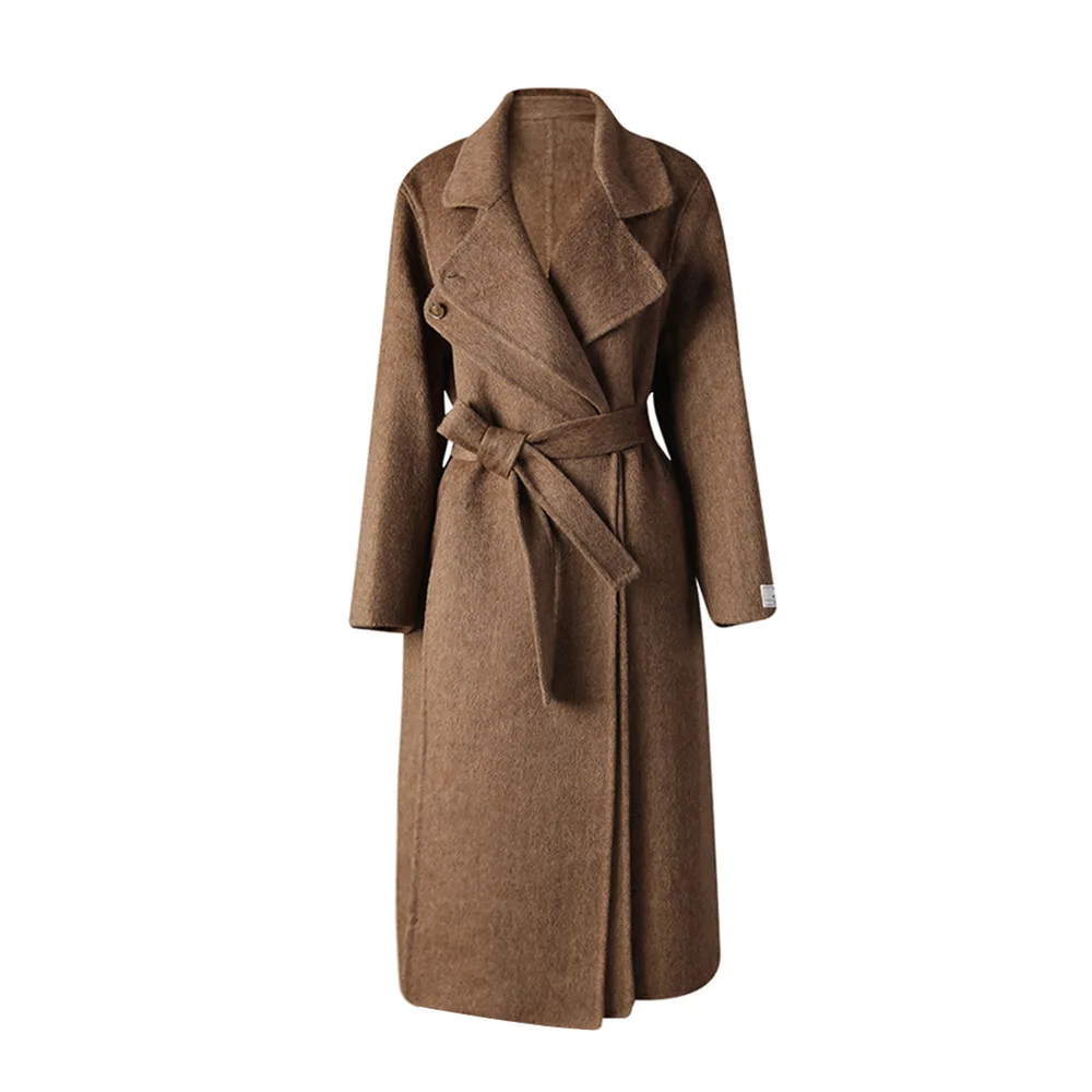 TWOTWINSTYLE Caramel Spliced Bandage Jacket Female Lapel Long Sleeve Loose Casual Basics Women's Jackets Autumn Style Fashion