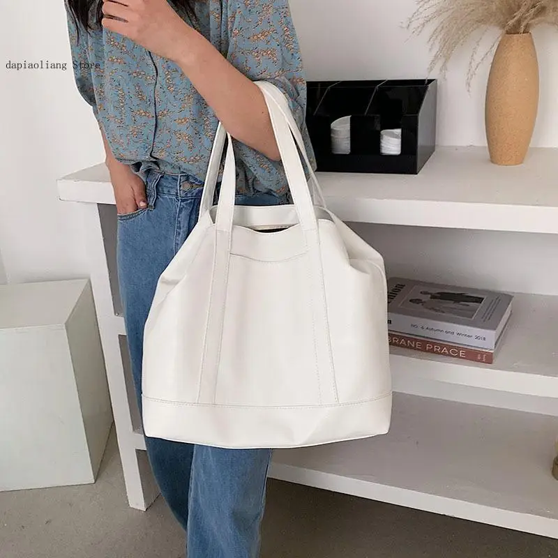Korean Version Simple Early Spring Soft Pu Large Capacity Ins Commuting Travel Hand-Held Shoulder Tote Bag