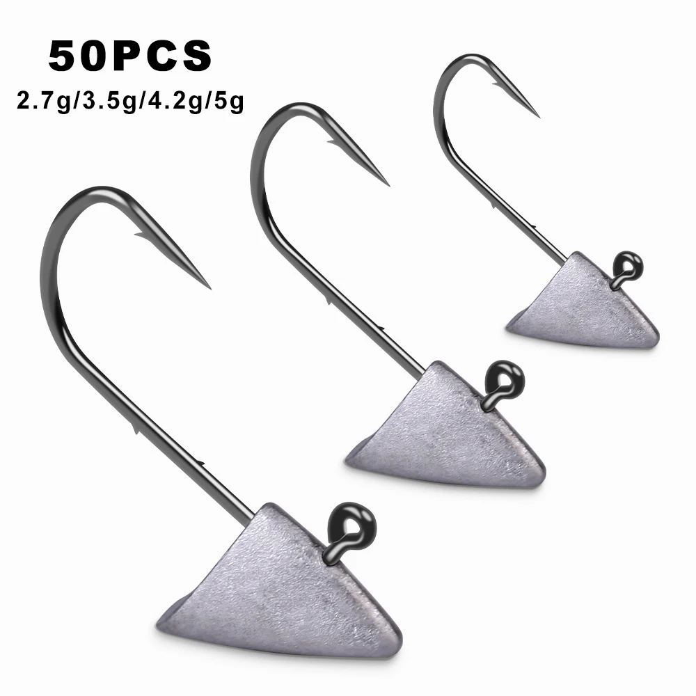 

50 шт. треугольные джиг-головки 2,7-5 г из высокоуглеродистой стали-мягкие крючки для наживки без сорняков для ловли форели/окуня, защита от морской воды